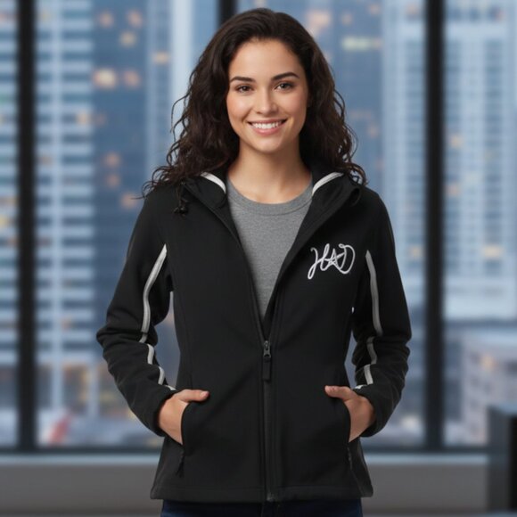 Harley Davidson Women’s XS Black & White Hooded Jacket Liner Logo Moto - Picture 2 of 7